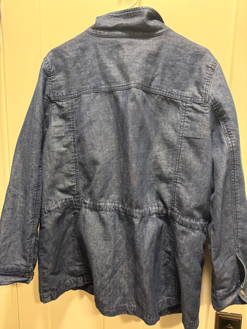 Talbots Navy Blue denim Women's Jacket with drawstring waist - Picture 3 of 4